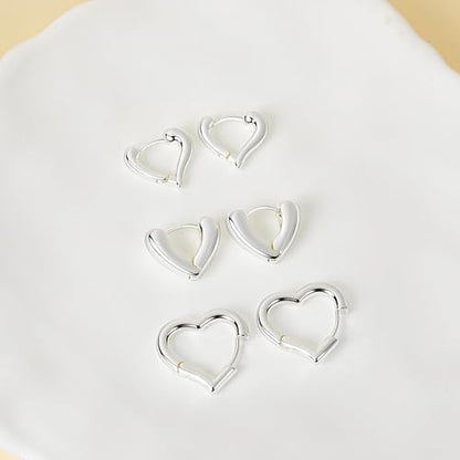 Heart Shaped Hoop Earrings for Women | 14k Gold Silver Plated, Small Heart Earring, Huggie Hoops, Lightweight, Jewelry Gifts - color: 03Heart-Silver
