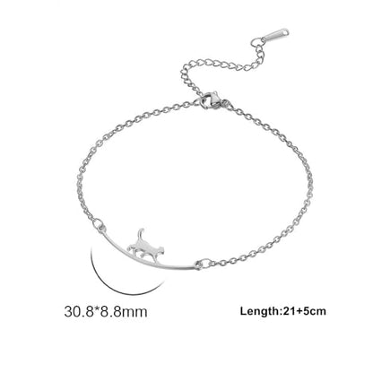 Dainty Gold Anklets for Women Stainless Steel Simple Ankle Bracelets Summer Beach Foot Chain Jewelry Gift - color: Cat Silver