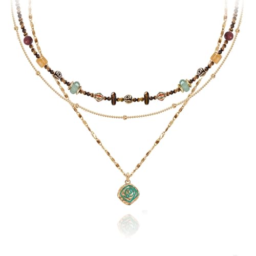 boho layered Original design Retro style multi-layer beaded necklace Fashion women's gold-plated necklace M3396