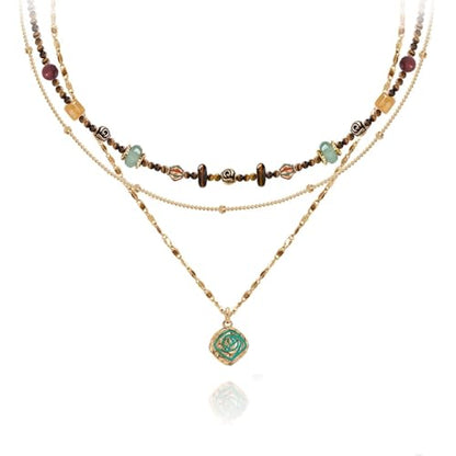 boho layered Original design Retro style multi-layer beaded necklace Fashion women's gold-plated necklace M3396