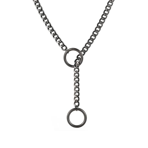 Heart O Ring Slip Chain Choker Necklace for Women Men Stainless Steel Cuban Chain Y-shape Necklaces Punk Rock Collar Adjustable Lariat Y Necklace Prom Necklaces Jewelry - color: Black Ring