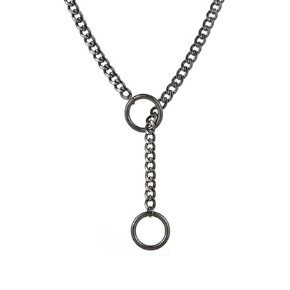 Heart O Ring Slip Chain Choker Necklace for Women Men Stainless Steel Cuban Chain Y-shape Necklaces Punk Rock Collar Adjustable Lariat Y Necklace Prom Necklaces Jewelry - color: Black Ring