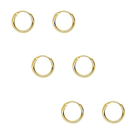 EPIRORA Sterling Silver Hoop Earrings for Women Men, Hypoallergenic Cartilage Earring Endless Small Hoop Earrings Set, 3 Pairs Tragus Earrings (8mm/10mm/12mm) - style: 6# 3 Pairs(8mm*3)-Gold
