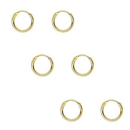 EPIRORA Sterling Silver Hoop Earrings for Women Men, Hypoallergenic Cartilage Earring Endless Small Hoop Earrings Set, 3 Pairs Tragus Earrings (8mm/10mm/12mm) - style: 6# 3 Pairs(8mm*3)-Gold