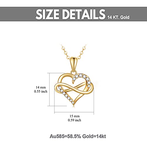 SISGEM 14kt Real Gold Heart Infinity Necklace for Women, Dainty Gold Love Heart Pendant Jewelry Anniversary Birthday Gifts for Her, Wife, Mom 18inch - color: 14K Yellow Gold