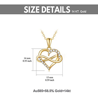 SISGEM 14kt Real Gold Heart Infinity Necklace for Women, Dainty Gold Love Heart Pendant Jewelry Anniversary Birthday Gifts for Her, Wife, Mom 18inch - color: 14K Yellow Gold