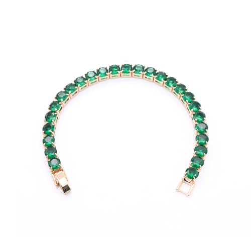 Tennis Bracelet, 6mm Black Cubic Zirconia, Gold Plated Brass, 7 Inch Length, 16.5 Grams, Multiple Colors Available - color: Gold Green