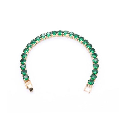 Tennis Bracelet, 6mm Black Cubic Zirconia, Gold Plated Brass, 7 Inch Length, 16.5 Grams, Multiple Colors Available - color: Gold Green