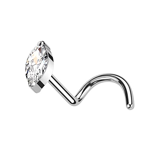 Pierced Owl 20GA F136 Implant Grade Titanium CZ Crystal Marquise Nose Screw (Clear)