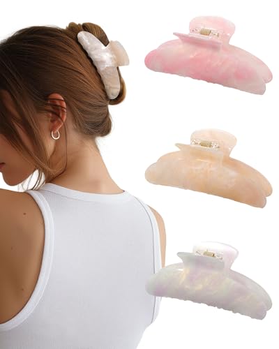 Molans 3PCS Hair Claw Clips Acrylic Clamps for women - Non-slip Strong Hold Barrettes for Thin Thick Hair, Medium hair clips Accessories - color: yellow/pink/purple