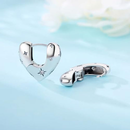 Floral Hoop Earrings 925 Sterling Silver with 14K Gold Plating – Lightweight CZ Flower Hoops | Hypoallergenic Jewelry for Women | Gift Box + Polishing Cloth - color: 17mm Heart earrings
