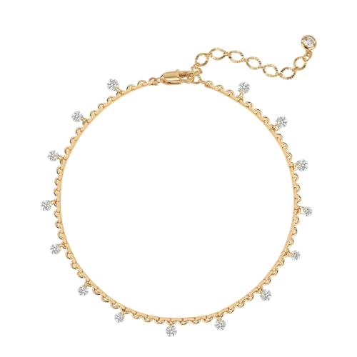 Gold Anklets for Women 14K Gold Plated Tiny Bead Anklet Colorful Tassel Foot Chain Dainty Adjustable Cute Summer Beach Boho Anklets Jewelry Gift - color: white tassel cz