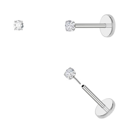DAI JY 20G Threadless Flat Back Earrings hypoallergenic Titanium Small Stud Earrings Push-In CZ Nose Studs for Women Men Labret Cartilage Helix Conch Medusa Monroe Tragus Piercing Jewelry - color: Silver, size: 20g-2mm