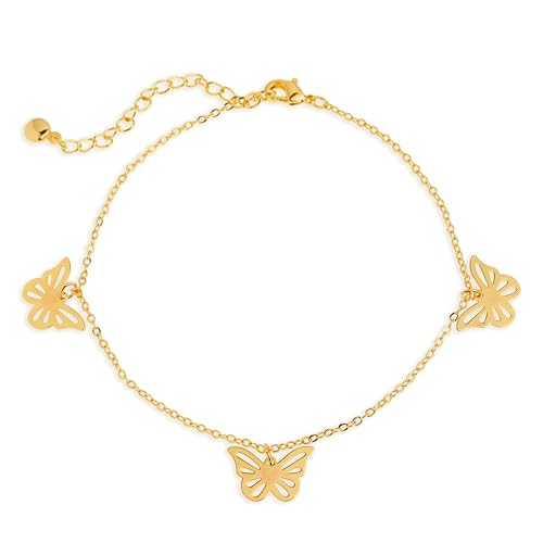 Sonateomber Gold Waterproof Ankle Bracelets for Women, Dainty Cute Adjustable Foot Non tarnish Anklets Summer Beach Jewelry Gifts - color: Butterfly