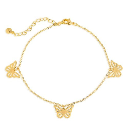 Sonateomber Gold Waterproof Ankle Bracelets for Women, Dainty Cute Adjustable Foot Non tarnish Anklets Summer Beach Jewelry Gifts - color: Butterfly