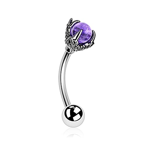 OUFER Rook Earrings Dragon Claw Eyebrow Rings 316L Surgical Steel 16G Curved Barbell Rook Daith Piercing Jewelry - color: Amethyst