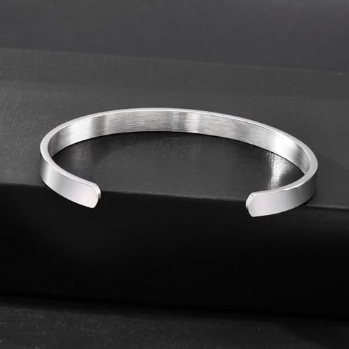 Stainless Steel Mens Cuff Bracelet : Minimal Cool Silver/Black/Gold Plated Open Metal Cuff Bangle Bracelets for Men,Mens Bracelet Jewelry Gift - color: Silver-Single, size: Medium( fit 5.5"-7.2" wrist)