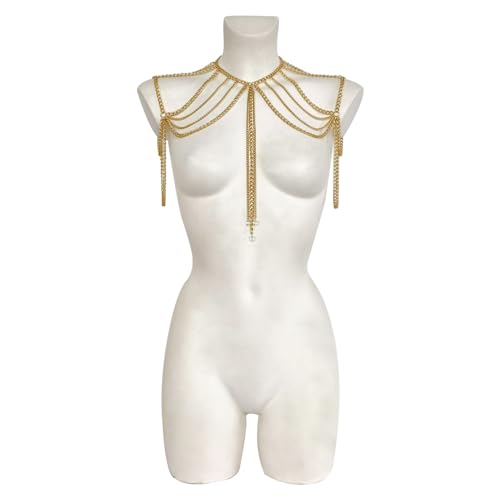 Gold Body Chain Shoulder Chain Punk Layered Arm Chain Tasssel Shoulder Necklace Party Nightclub Bridal Wedding Body Jewelry