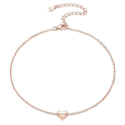 ChicSilver Personalized 925 Sterling Silver Tiny Heart/Moon/Star/Sun/Dot/Triangle Anklets Simple Dainty Foot Jewelry for Women, Silver/Gold Plated/Rose Gold Plated - style: Rose Gold Heart Custom