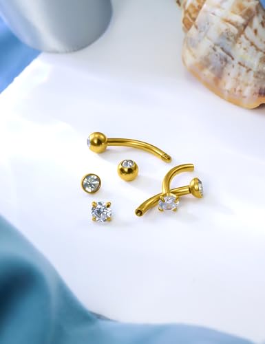 Hoeudjo Rook Piercing Jewelry Surgical Steel Eyebrow Piercing Jewelry 16g Surface Tragus Earrings Curved Barbell Daith Eyebrow Rings for Women Different Length 6/8/10mm - color: gold-tone,length 6/8/10mm