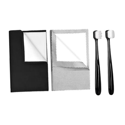 Yiju 2 Pieces Jewelry Cleaning Cloth Silver Cleaning Cloth Kit Silver Jewellery Cleaner Kit Double Sided Use Multifunctional with 2 Brush Flannel PP, Black and Light Gray - color: Black and Light Gray