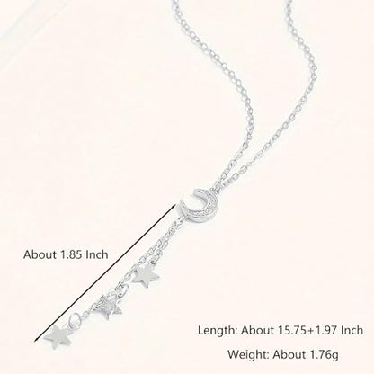 Dainty Crescent Moon Star Necklace for Women 925 Sterling Silver Y Shape Drop Lariat Necklace Trendy Pendant Choker Necklace Jewelry Birthday Ramadan Mothers Day Jewelry Gifts - color: Silver 2