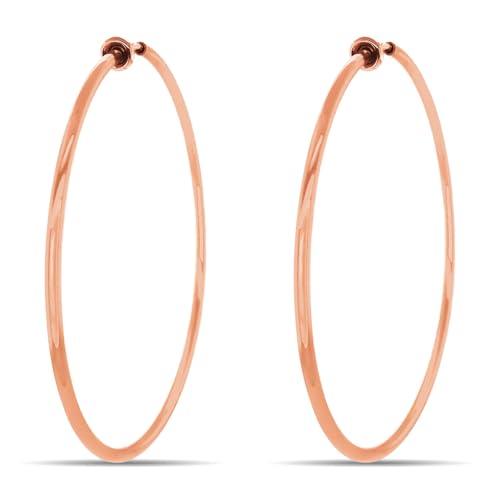 Clip On Spring Hoop Earrings for Non-Pierced Ears - color: Rose Gold-Tone, size: 60mm
