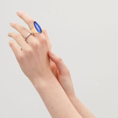 HAIXIAN Exaggerated Gemstone Ring,Big 14K Gold Plated Eye Shape Stone Chunky Statement Ring,Cocktail Party Ring Jewelry Gift for Women - color: A05_Blue