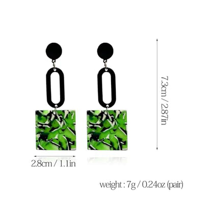 Retro Trendy Acrylic Multicolor Mottled Geometric Drop Earrings | Statement Dangle Jewelry for Women - color: green