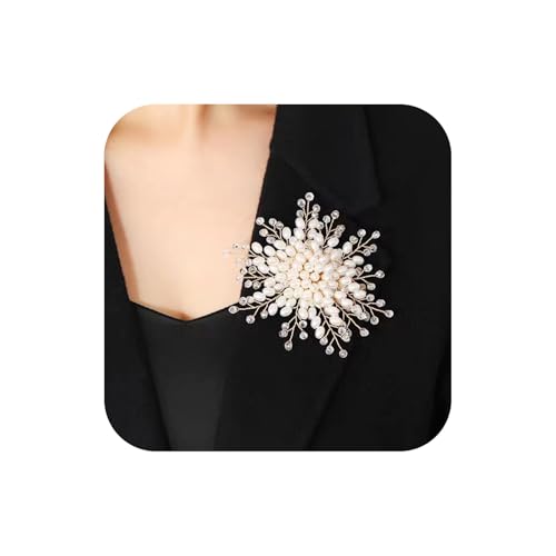 Flower White Pearl Brooch Pin for Women | Striking Large Pearl Flower Beads Statement Costume Pin Graceful Wedding Anniversary Prom Jewelry Gifts - style: Pearl1