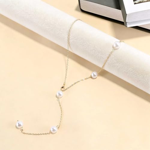 Necklace for Women, Dainty Long 14K Gold Y-Shaped Necklace Jewelry Trendy Beaded Layered Chain Drop Necklaces Jewelry Women Gifts - style: Pearl Pendant Necklace