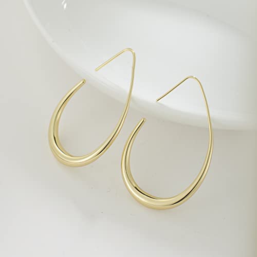 Lightweight Teardrop Hoop Earrings for Women - 14k Gold/White Gold Plated Large Oval Pull Through Hoop Earrings High Polished Statement Jewelry Gift for Women - color: gold 30*18