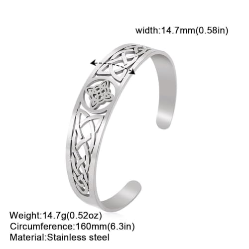 Irish Knot Cuff Bracelet Retro Celtic Bangle for Men Women | Hollow Celtic Irish Knot design, 3 colors, wear-resistant stainless steel for daily wear of men women - color: silvery