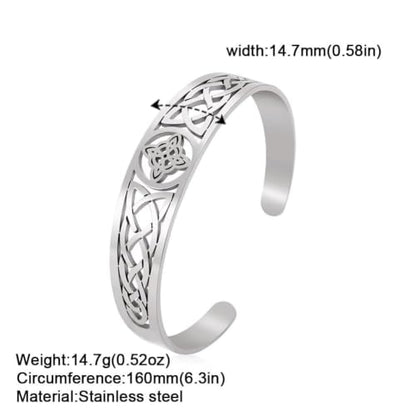 Irish Knot Cuff Bracelet Retro Celtic Bangle for Men Women | Hollow Celtic Irish Knot design, 3 colors, wear-resistant stainless steel for daily wear of men women - color: silvery