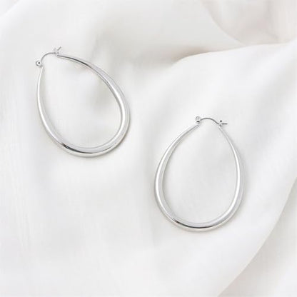 Chunky Large Oval Hoop Earrings for Women Sparkly Gold Teardrop Dangle Earrings Thick Bold Silver Hoop Drop Earrings Oval Stainless Steel Hoop Earrings Fashion Costume Jewelry Accessories - color: Silver