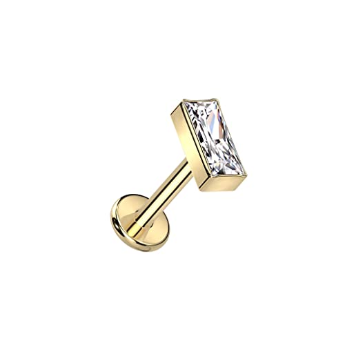 Pierced Owl 16GA F136 Implant Grade Titanium Internally Threaded Rectangular CZ Crystal Top Flat Back Labret Stud - style: Gold Tone/Clear