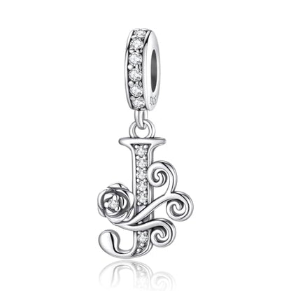 LNQOBU Complete A~Z Alphabet Charm Letter Beads, Solid 925 Sterling Silver with Cubic Stones Rose Alphabet Charm fits Pandora Bracelets Necklace Women Jewelry - color: CYT-J