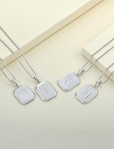 YL Initial Necklace 925 Sterling Silver Square/Round/Heart Letter Pendant A-Z Alphabet Polished Jewelry for Women - color: Letter-H, style: Square Shaped