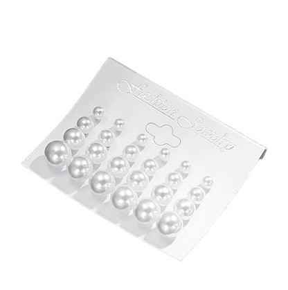 12 Pairs Composite Pearl Earrings, Hypoallergenic Mixed Sizes Simulated Round Ball Pearls Earrings Stud, Lightweight Jewelry Set for Women