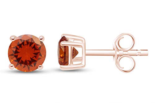 Birthstone Stud Earrings for Women 4MM Round Simulated Gemstone Studs | Push Back Earrings In 14K Gold Over Sterling Silver - color: November - Citrine