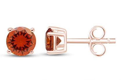 Birthstone Stud Earrings for Women 4MM Round Simulated Gemstone Studs | Push Back Earrings In 14K Gold Over Sterling Silver - color: November - Citrine