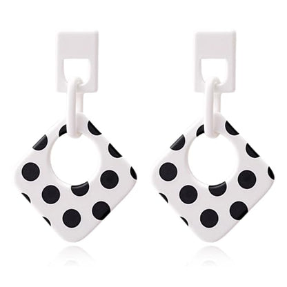 Handmade Lightweight Retro Polka Dot Square Hollow Round Dangle Drop Earrings Unique Chic Resin Geometric Stud Earrings For Women - style: White Chain