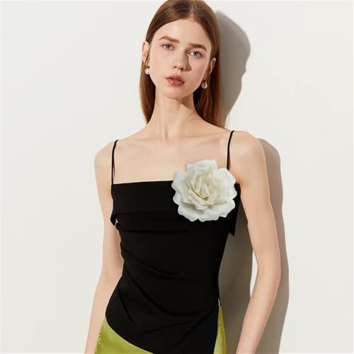 Flash Camellia Flower Brooch Pin for Women Men Elegant Texture Fabric Dahlia Rose Floral Brooches Lapel Pins Dainty Wedding Holiday Party Costume Dress Accessories Jewelry - color: Beige