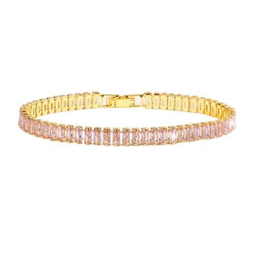 18K Gold Plated 5.0mm Pink Cubic Zirconia Tennis Bracelet|5.9-7.5in Multi-Size Classic Women's Tennis Bracelet - size: 5.9 inch/15cm