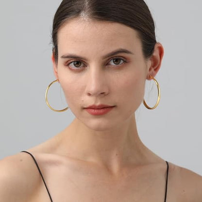 3mm Wide Large Hoop Earrings for Women Hypoallergenic 925 Sterling Silver Post Gold Earrings Lightweight Silver Hoop Earrings Oversize Big Gold Hoops 30/40/50/60MM - color: Gold, size: 50mm