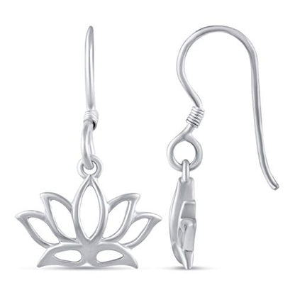 Charm Earrings Hoop set in 925 Sterling Silver for women Open Lotus Flower | Simulated Blue Sapphire | Tiny Lotus | Circle | Climber Crawler - style: Tiny Lotus