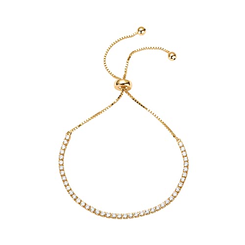 PAVOI 14K Gold Plated Cubic Zirconia Classic Tennis Bracelet for Women | Adjustable Slider - color: Yellow Gold