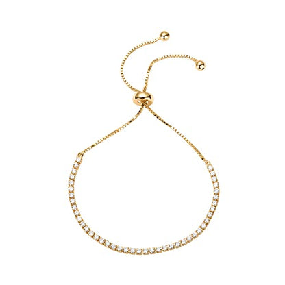 PAVOI 14K Gold Plated Cubic Zirconia Classic Tennis Bracelet for Women | Adjustable Slider - color: Yellow Gold