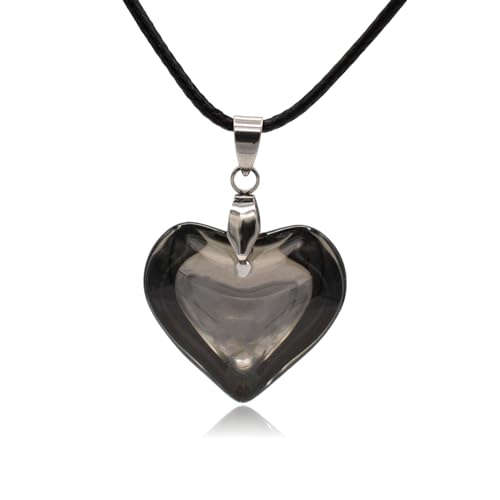Large Red Semi-Transparent Solid Glass Heart Pendant Necklace - style: Small Black