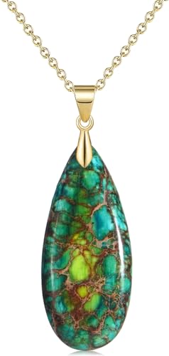 Suyi Stone Necklace for Women Teardrop Colorful Pendant Necklaces - color: Green Gold